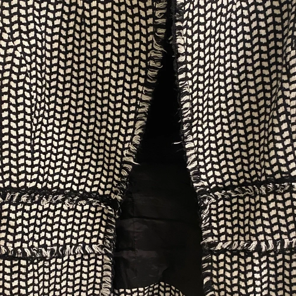 White House Black Market tweed black and white fringed jacket. - Picture 5 of 11